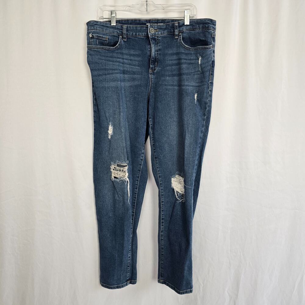INC Denim Boyfriend Jeans Women's 16 / 33 Blue Medium Wash Distressed